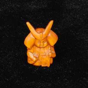 Charming Samurai | Signed Japanese Boxwood Ojime Bead